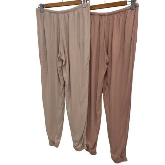 H&M Women's Jogger Pants 2 pairs bundle Lightweight Beige & Pink Size 4 elastic - Picture 2 of 6